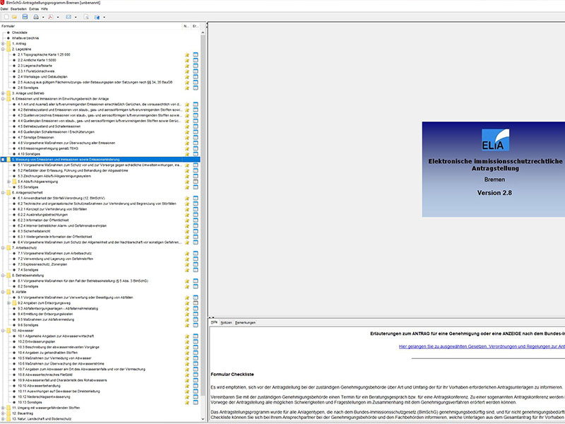<p>Die Bearbeitung von BImSchG- Anträgen erfolgt digital über die ELiA-Software (Elektronische immissionschutzrechtliche Antragsstellung)</p>
